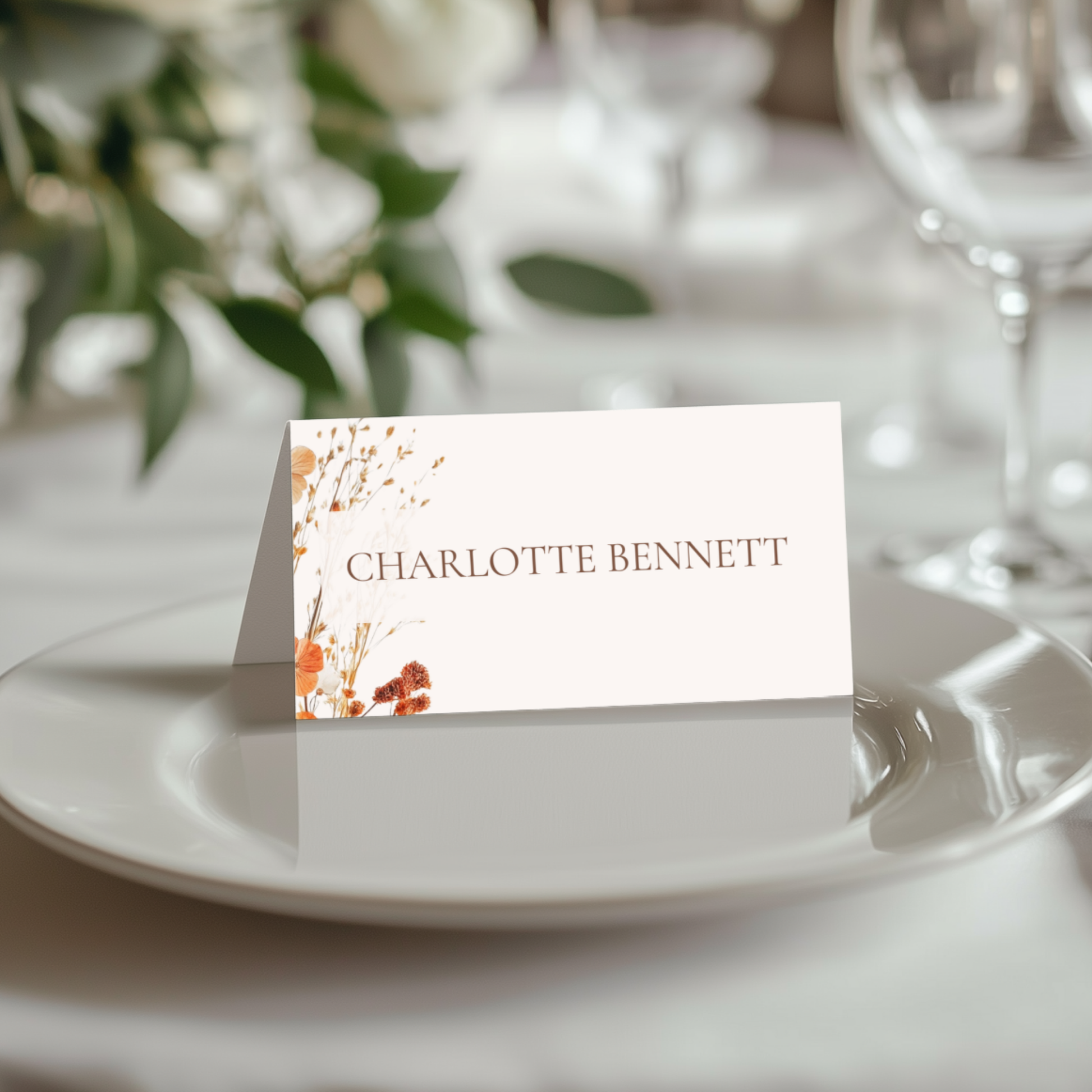 Simple Dried Flowers Name Place Cards