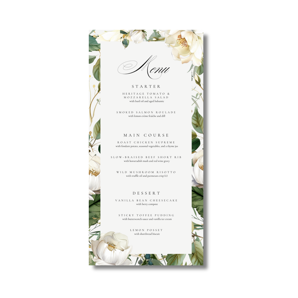 White Florals Menu