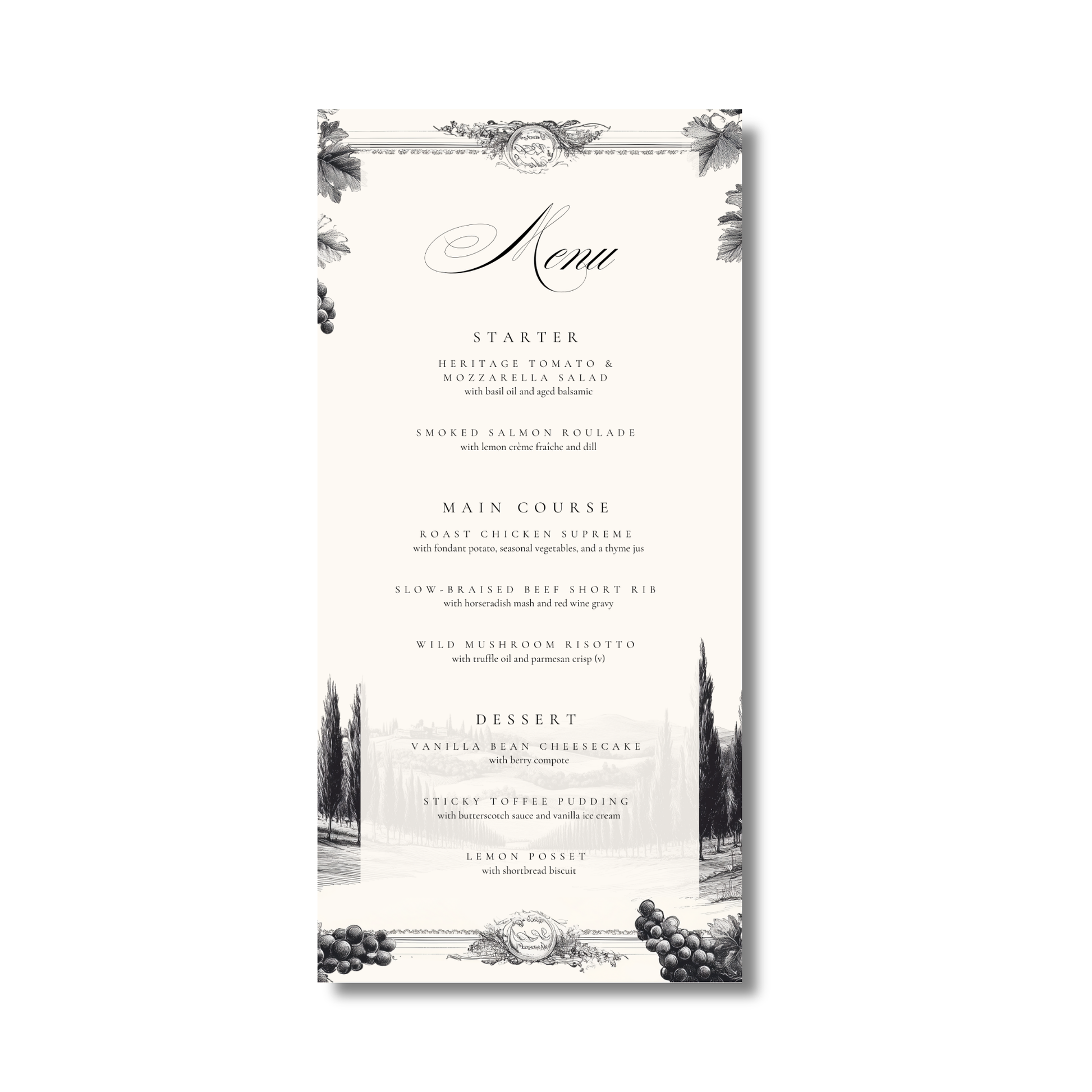 Vineyard Etching Menu