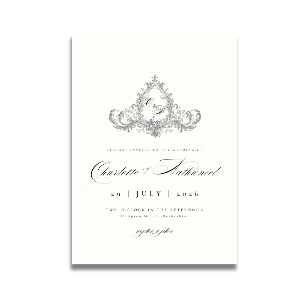 Simple Cream & Black Monogram Invite & RSVP