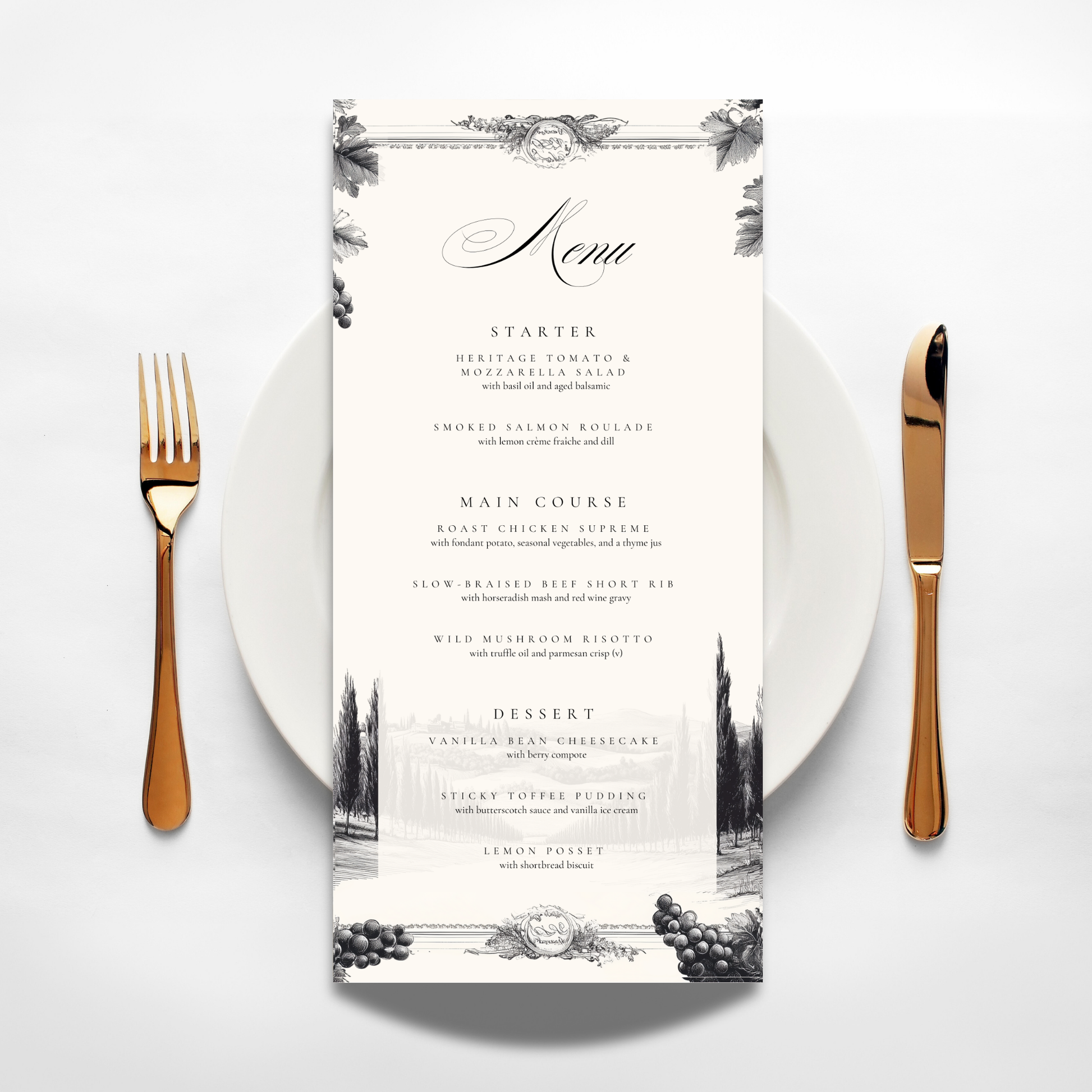 Vineyard Etching Menu