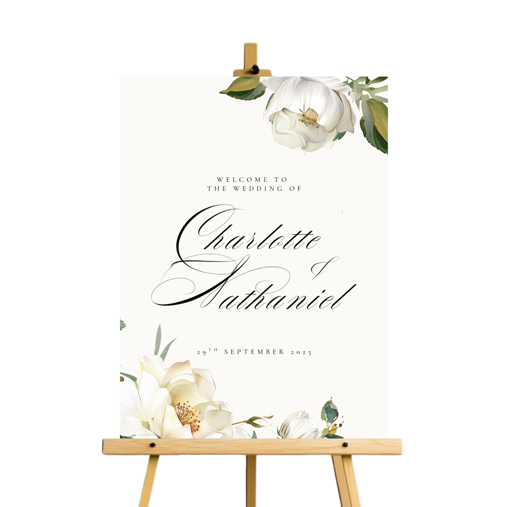 White Florals Welcome Sign