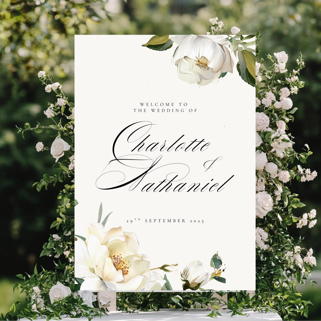 White Florals Welcome Sign