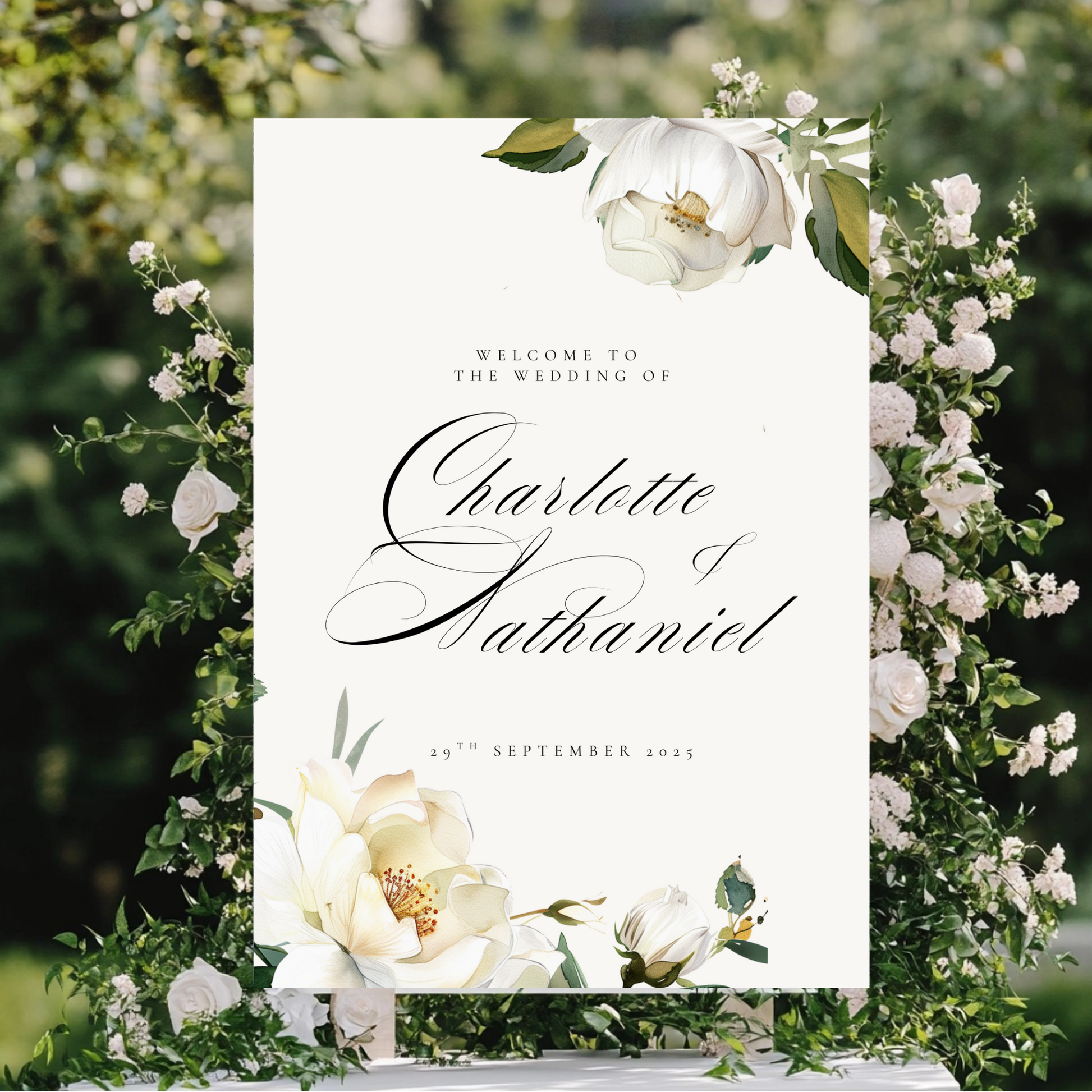 White Florals Welcome Sign