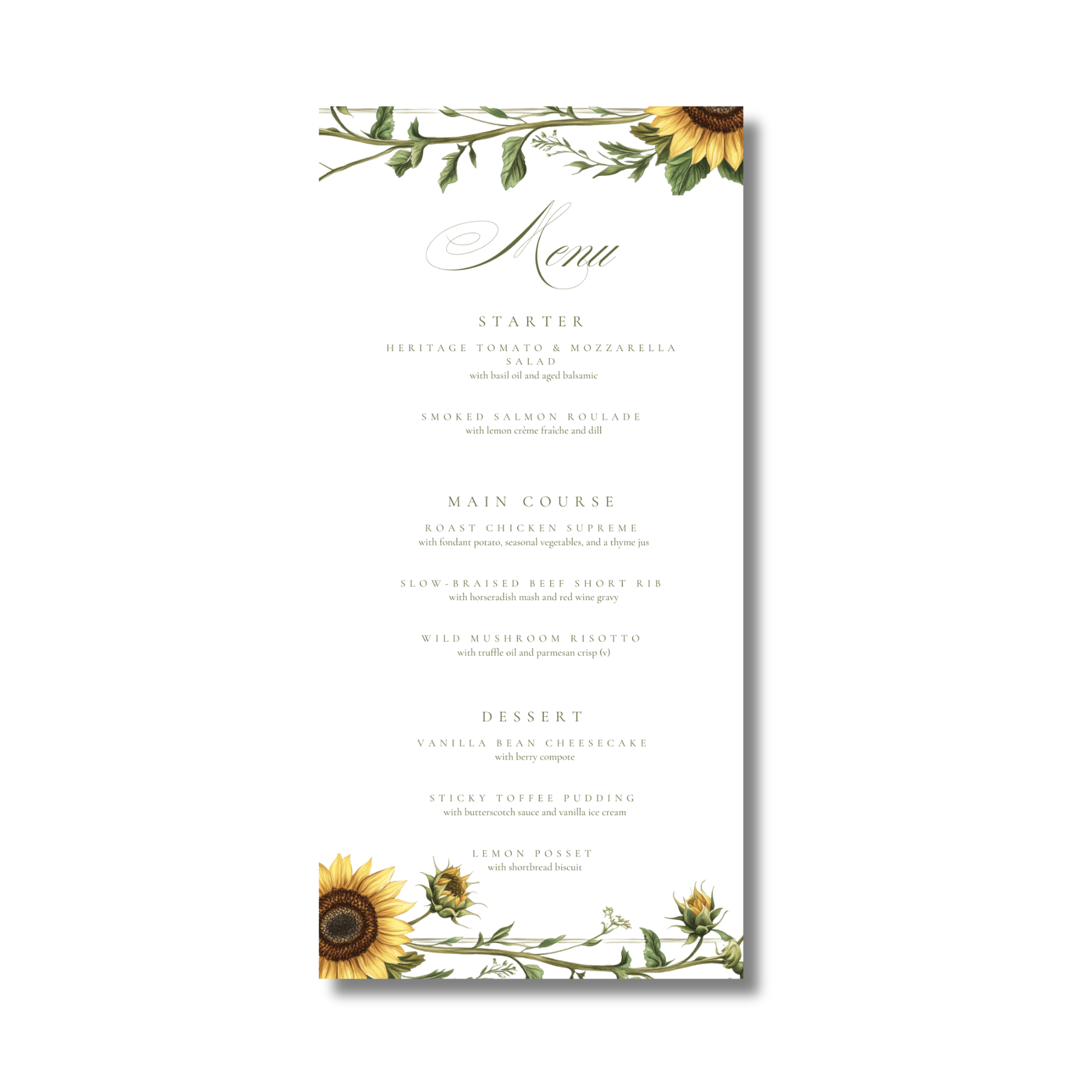 Sunflower Menu