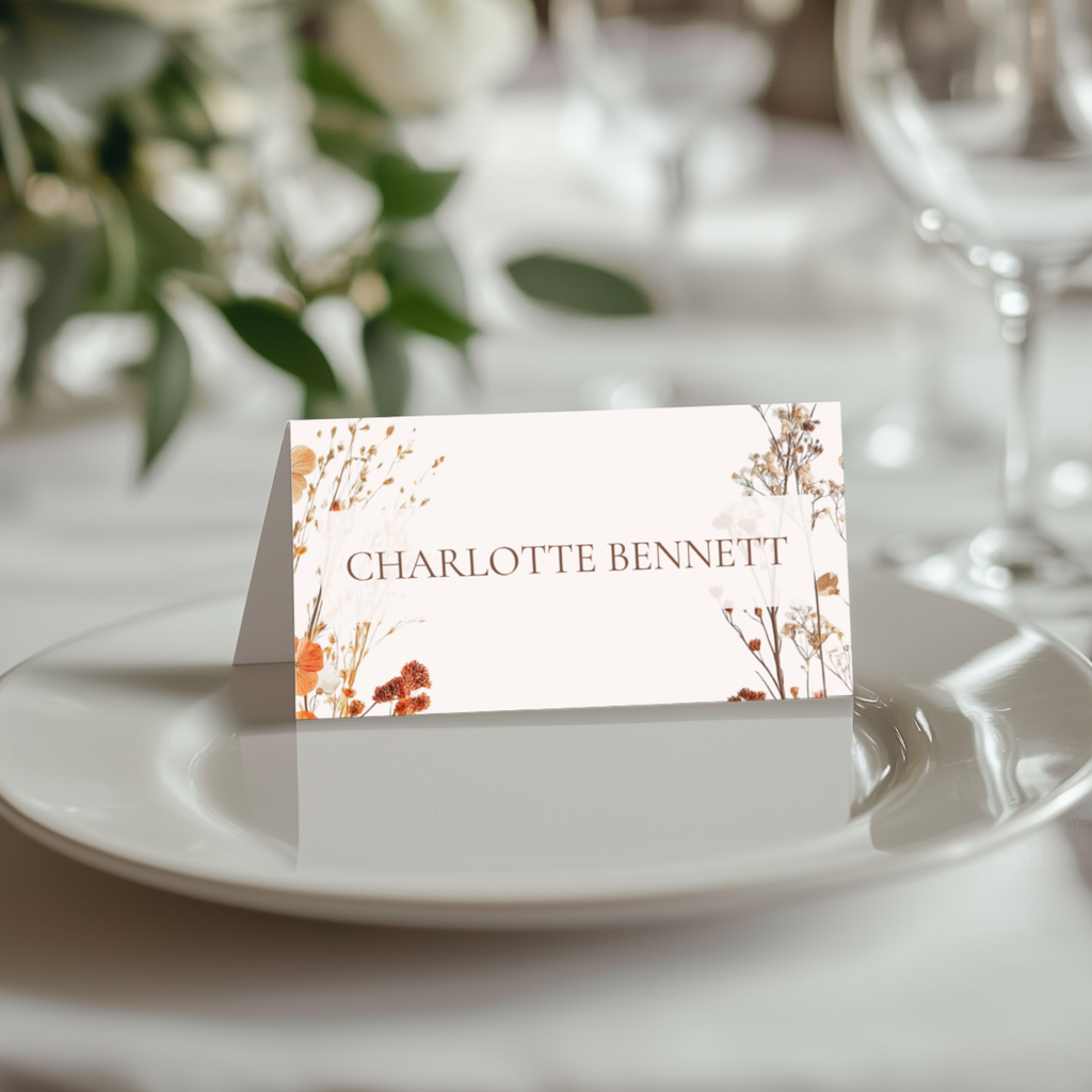 Dried Autumn Flower Arch Name Place Cards