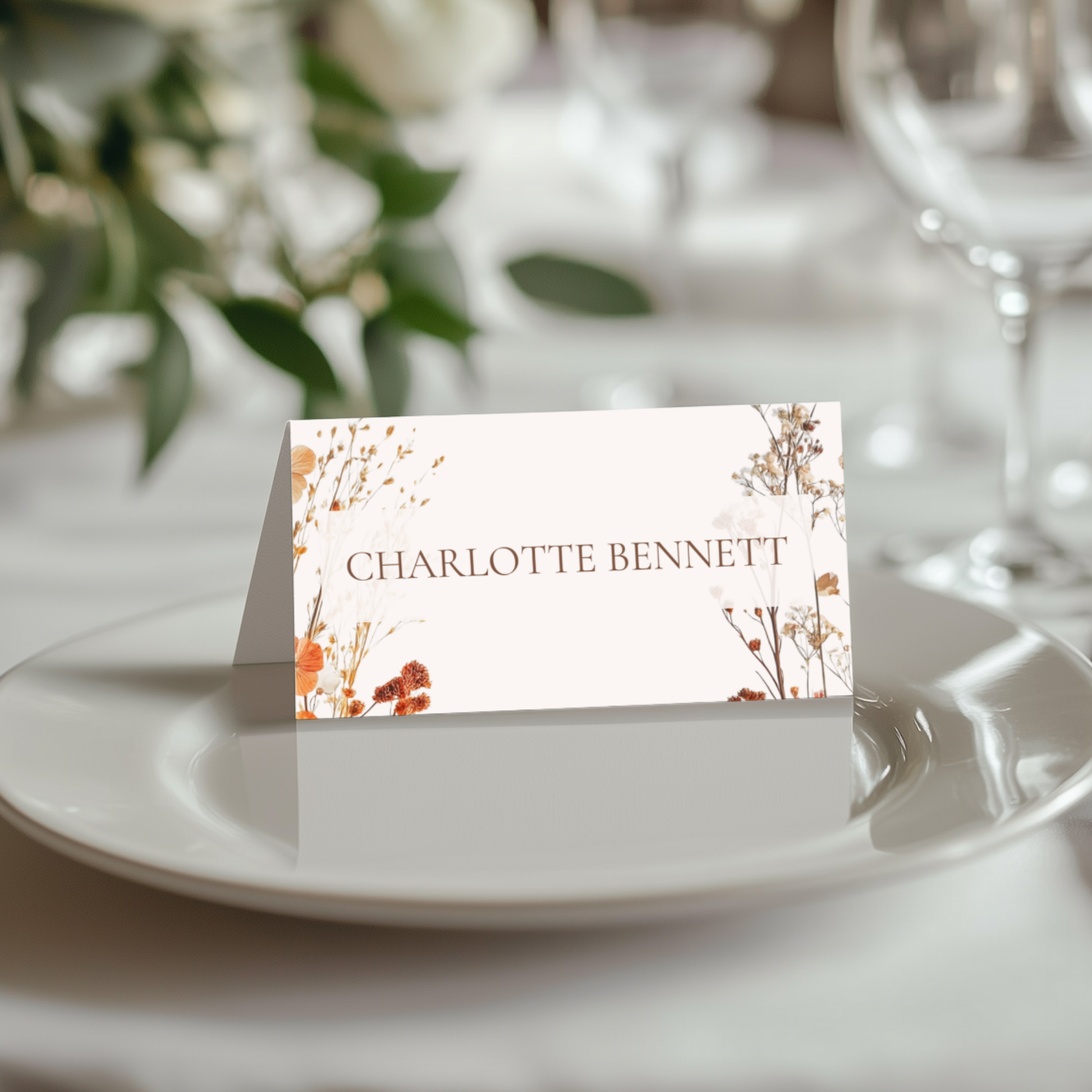 Dried Autumn Flower Arch Name Place Cards