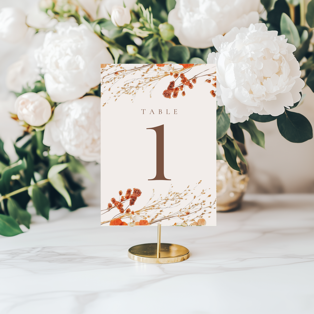 Simple Dried Flowers Table Numbers