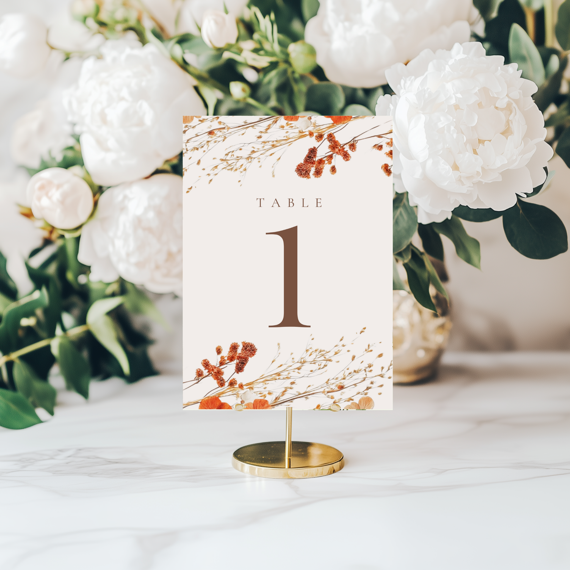 Simple Dried Flowers Table Numbers