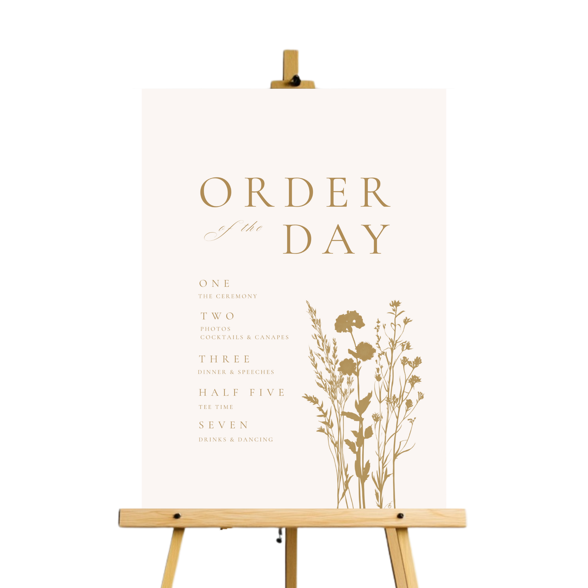Cream & Gold Dried Florals Order Of The Day Sign
