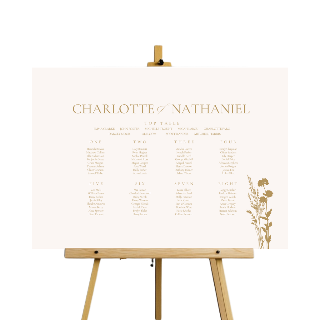 Cream & Gold Dried Florals Seating Plan Sign
