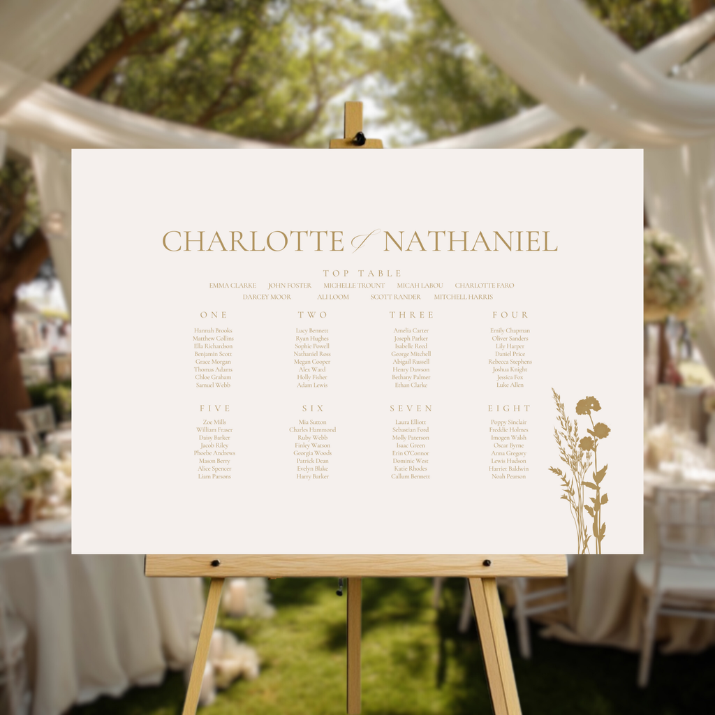 Cream & Gold Dried Florals Seating Plan Sign