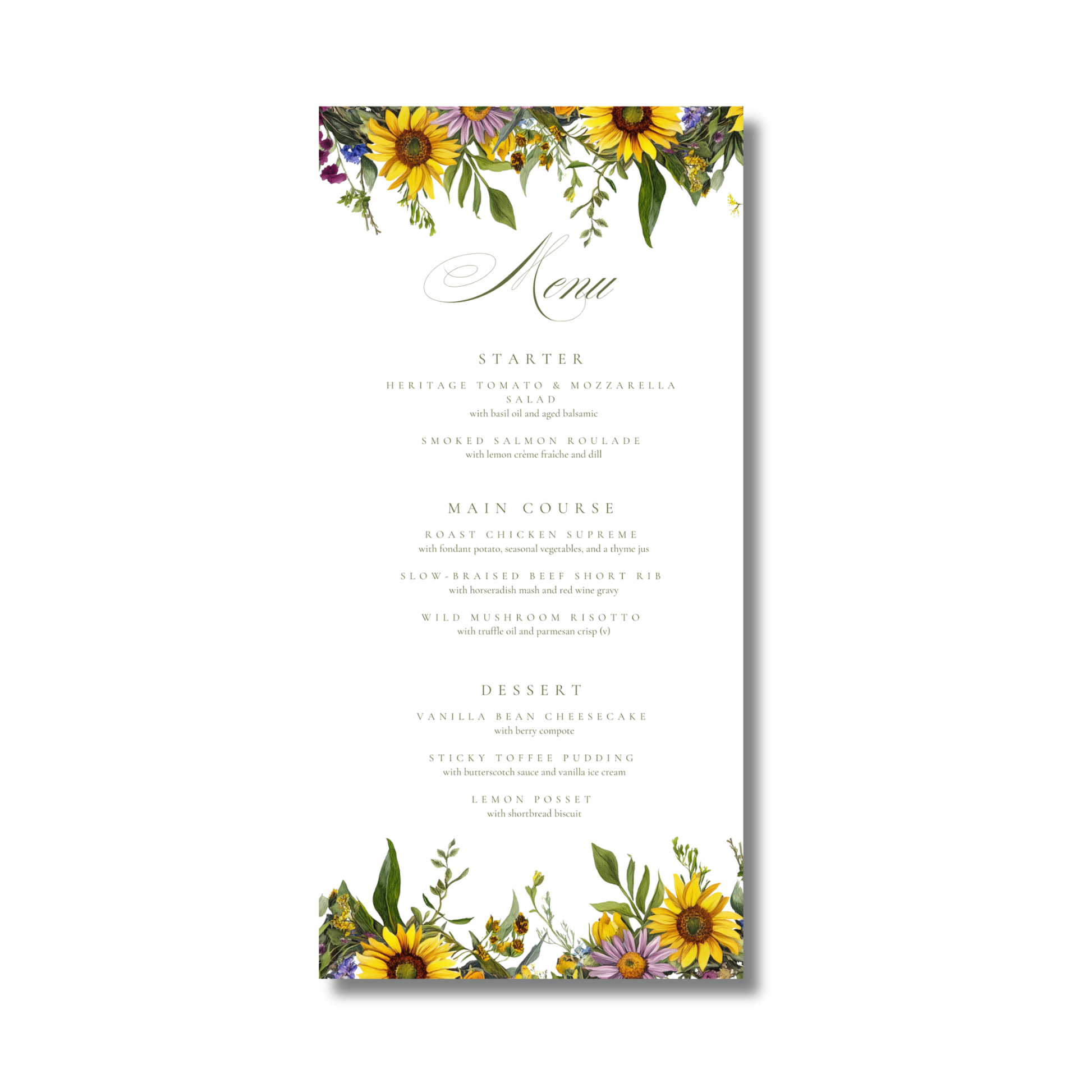 Sunflower & Wildflower Menu