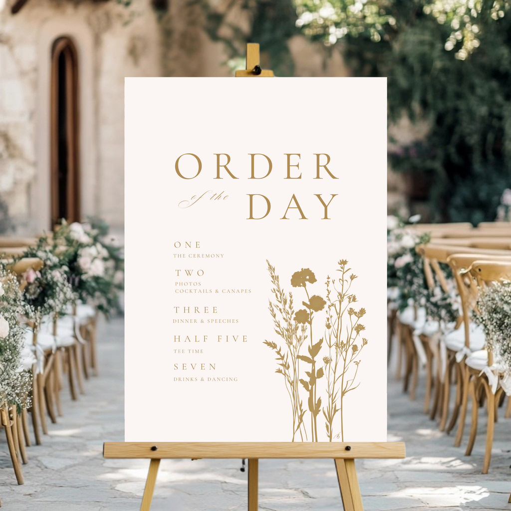 Cream & Gold Dried Florals Order Of The Day Sign