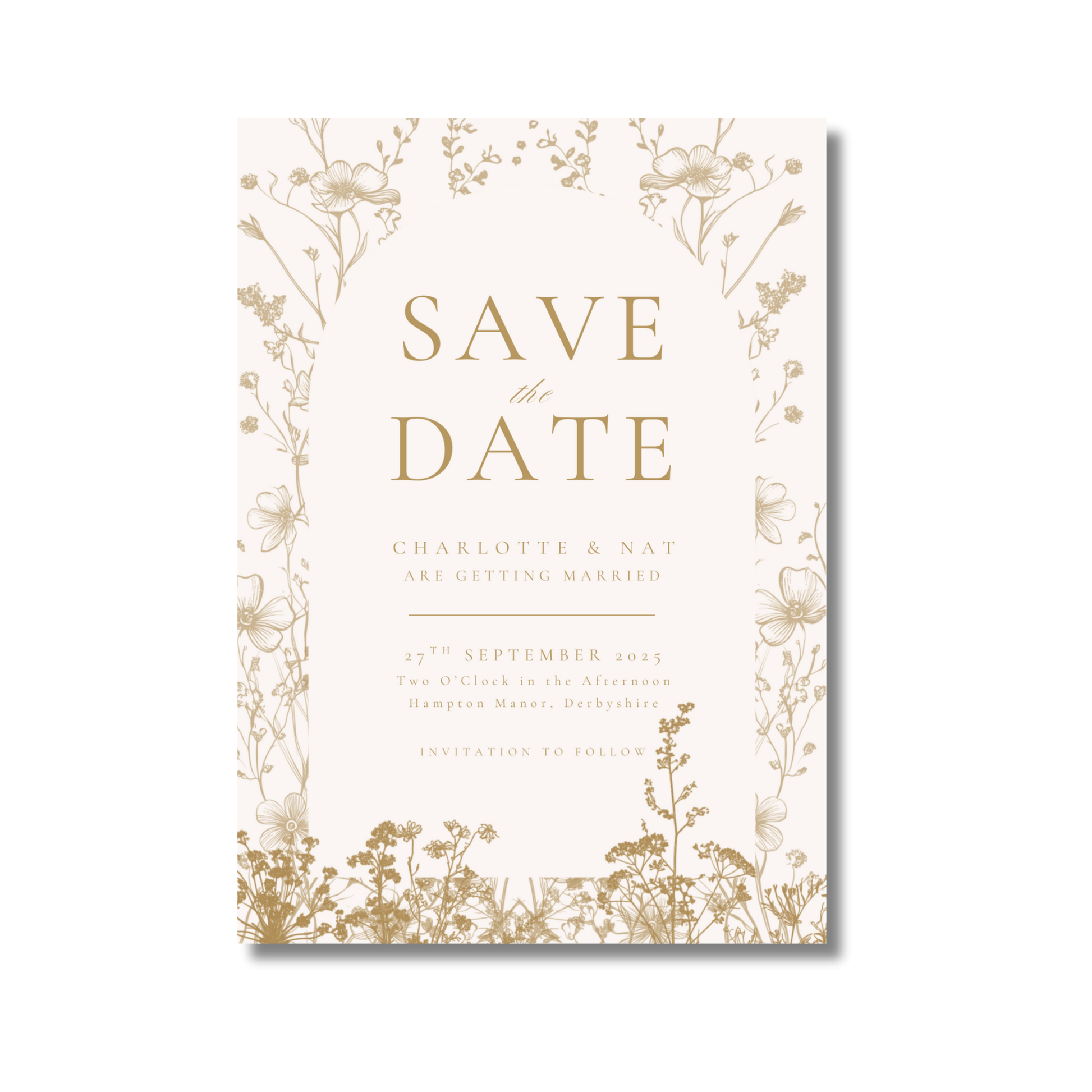 Cream & Gold Dried Flowers Save The Date