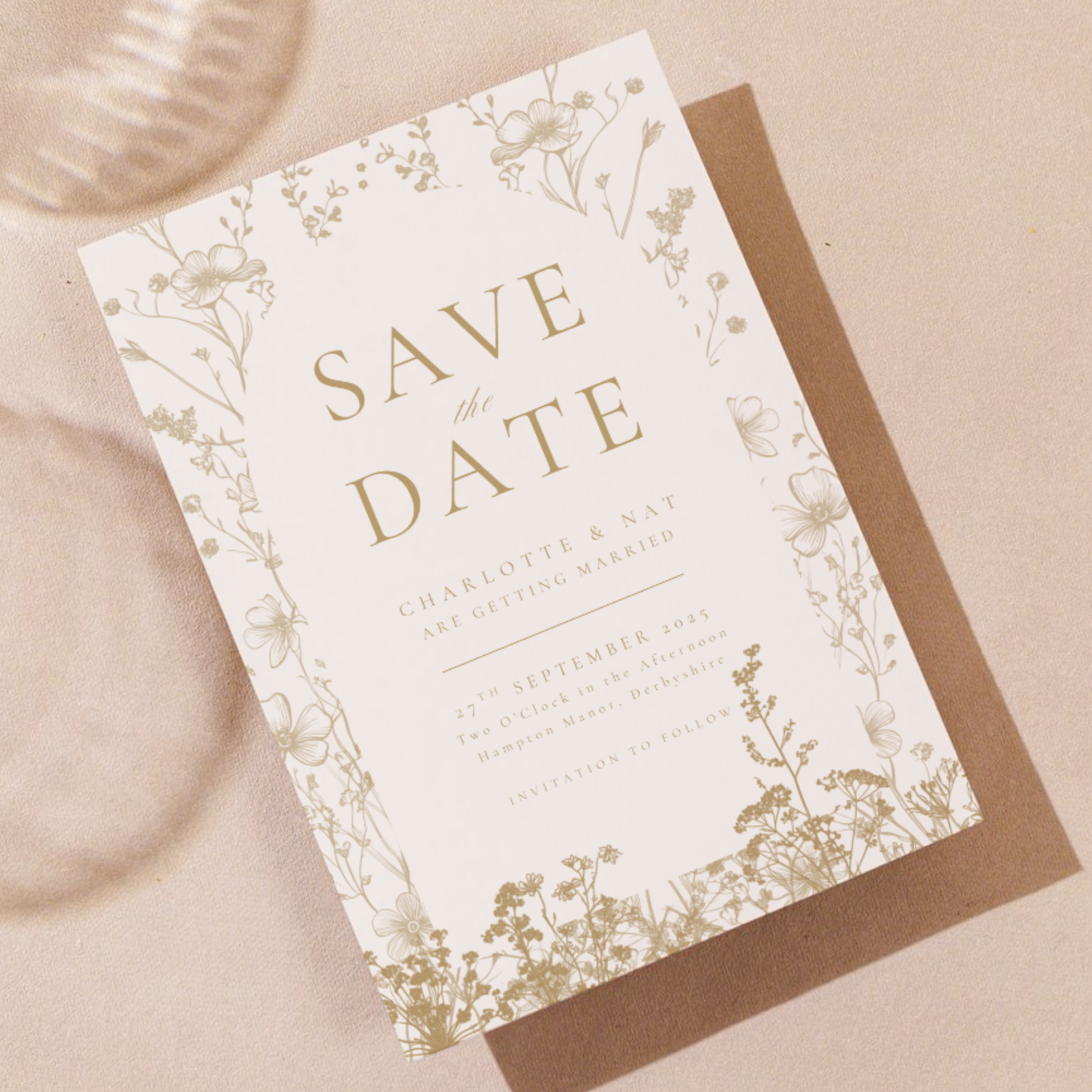 Cream & Gold Dried Flowers Save The Date