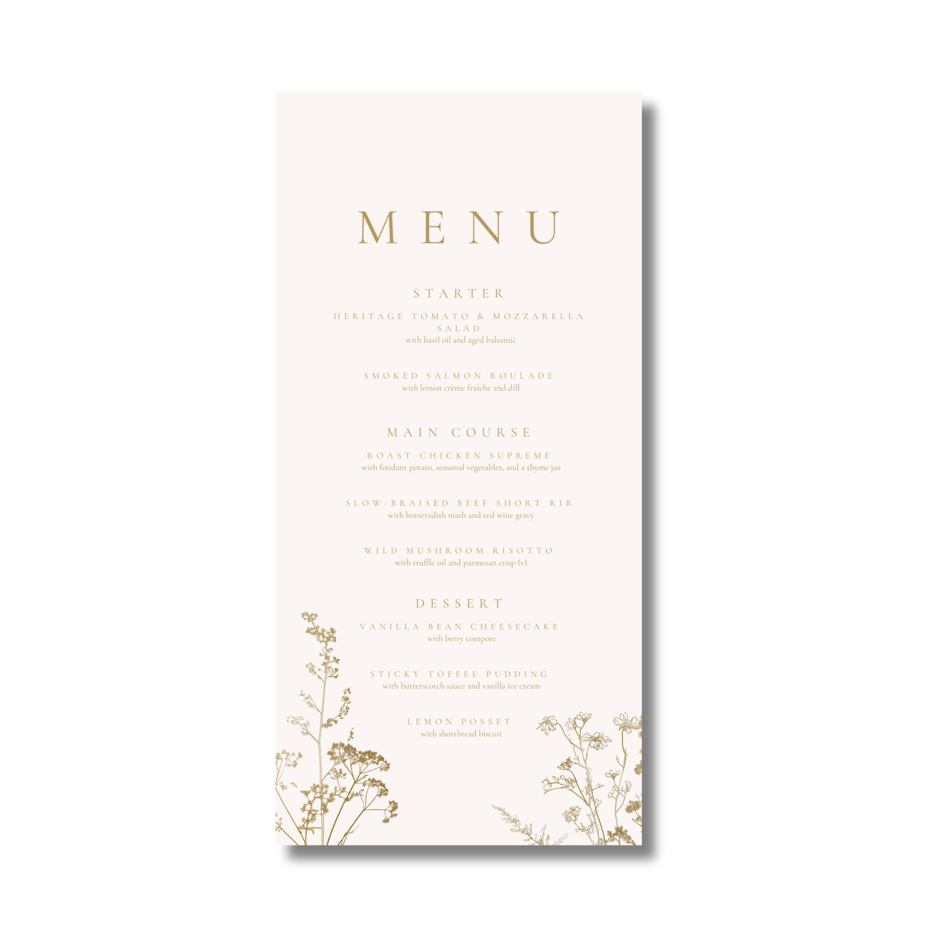 Cream & Gold Dried Flowers Menu