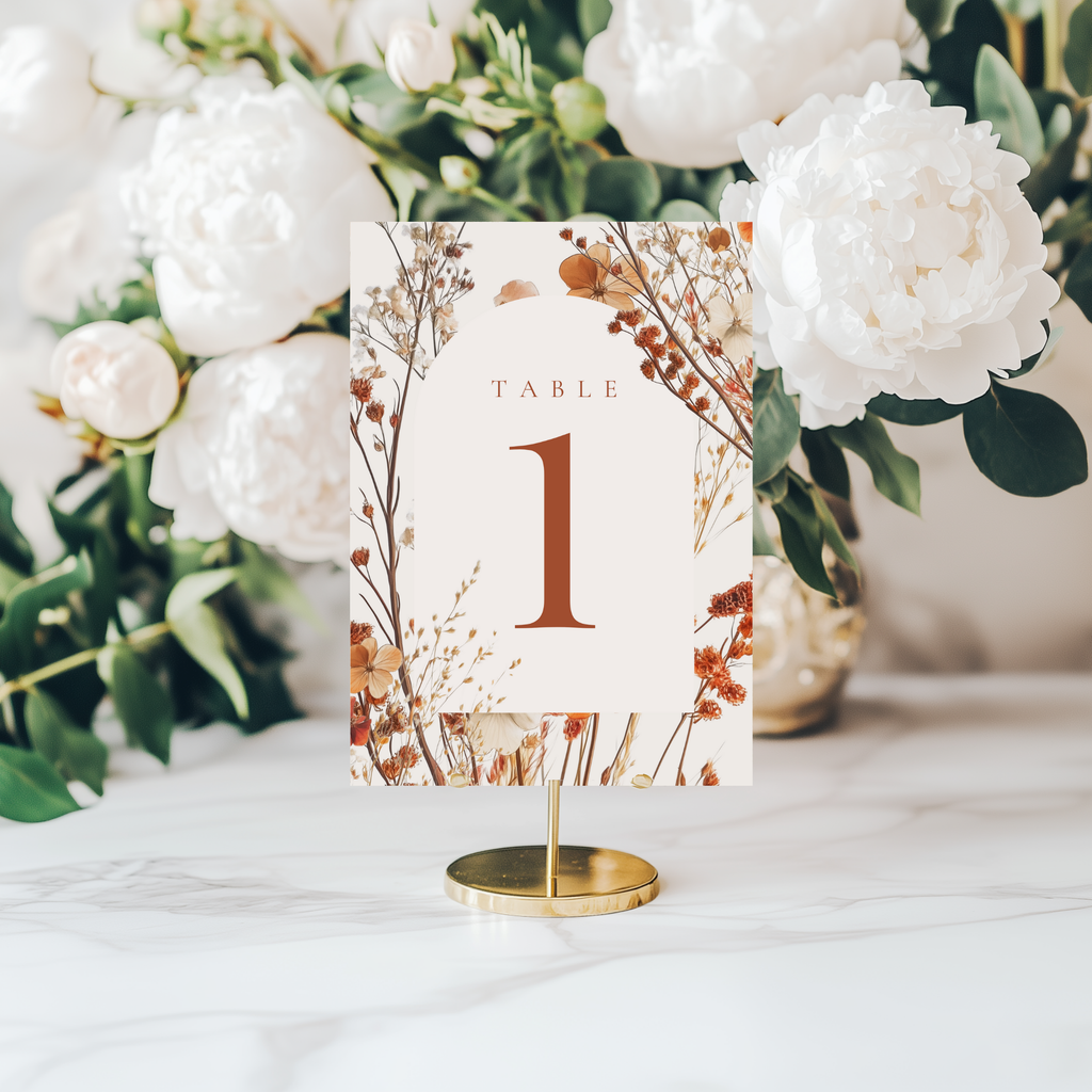 Dried Autumn Flower Arch Table Numbers