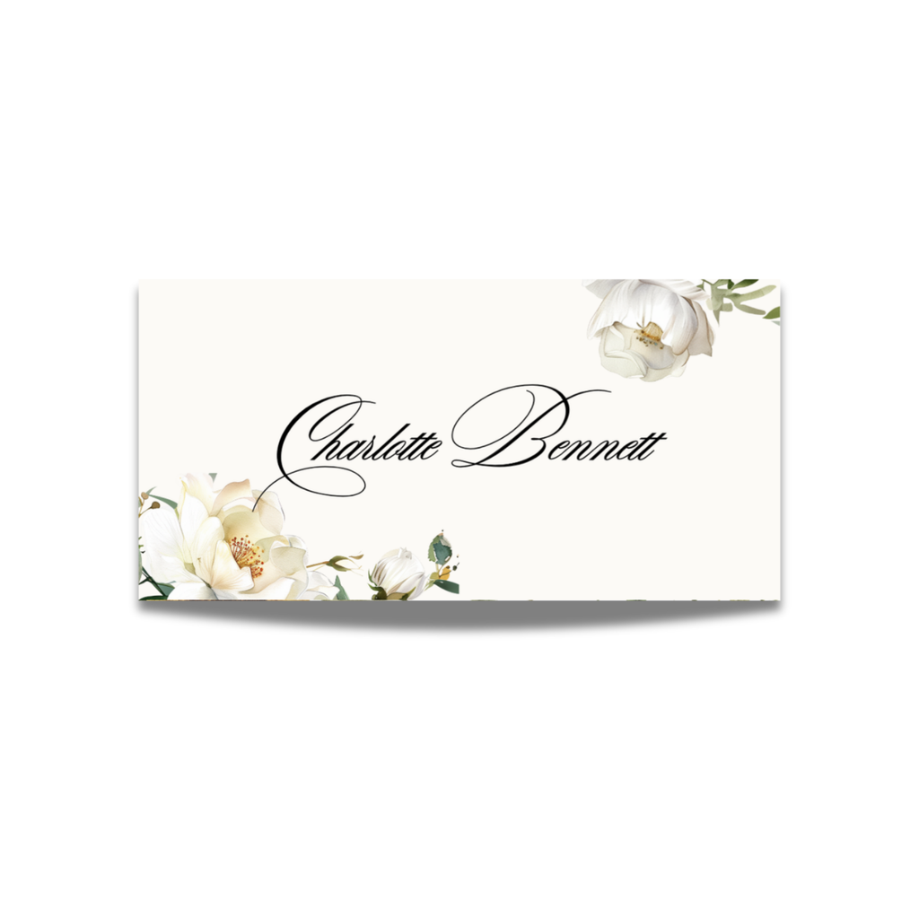White Florals Name Place Cards