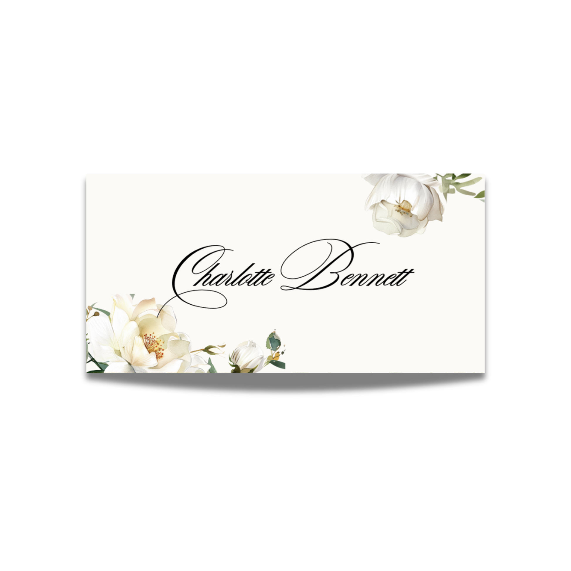 White Florals Name Place Cards