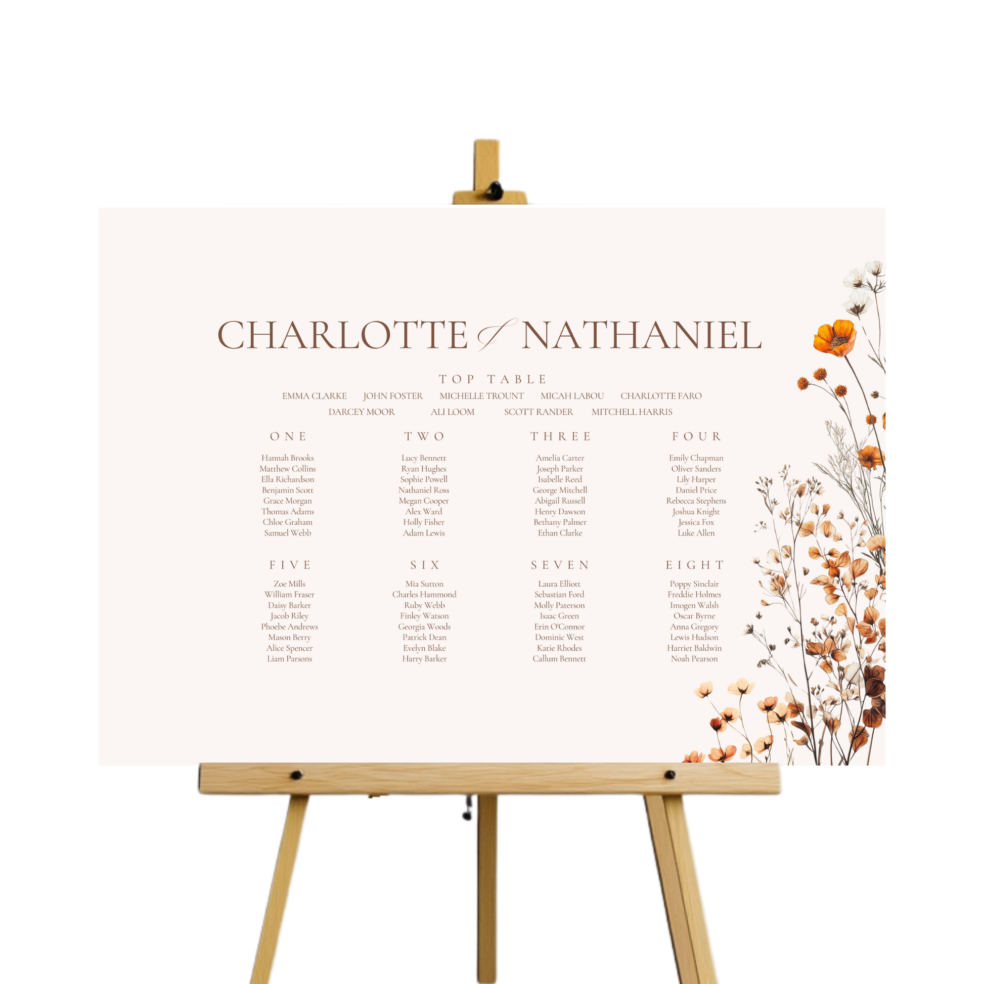 Simple Dried Flowers Seating Plan Sign