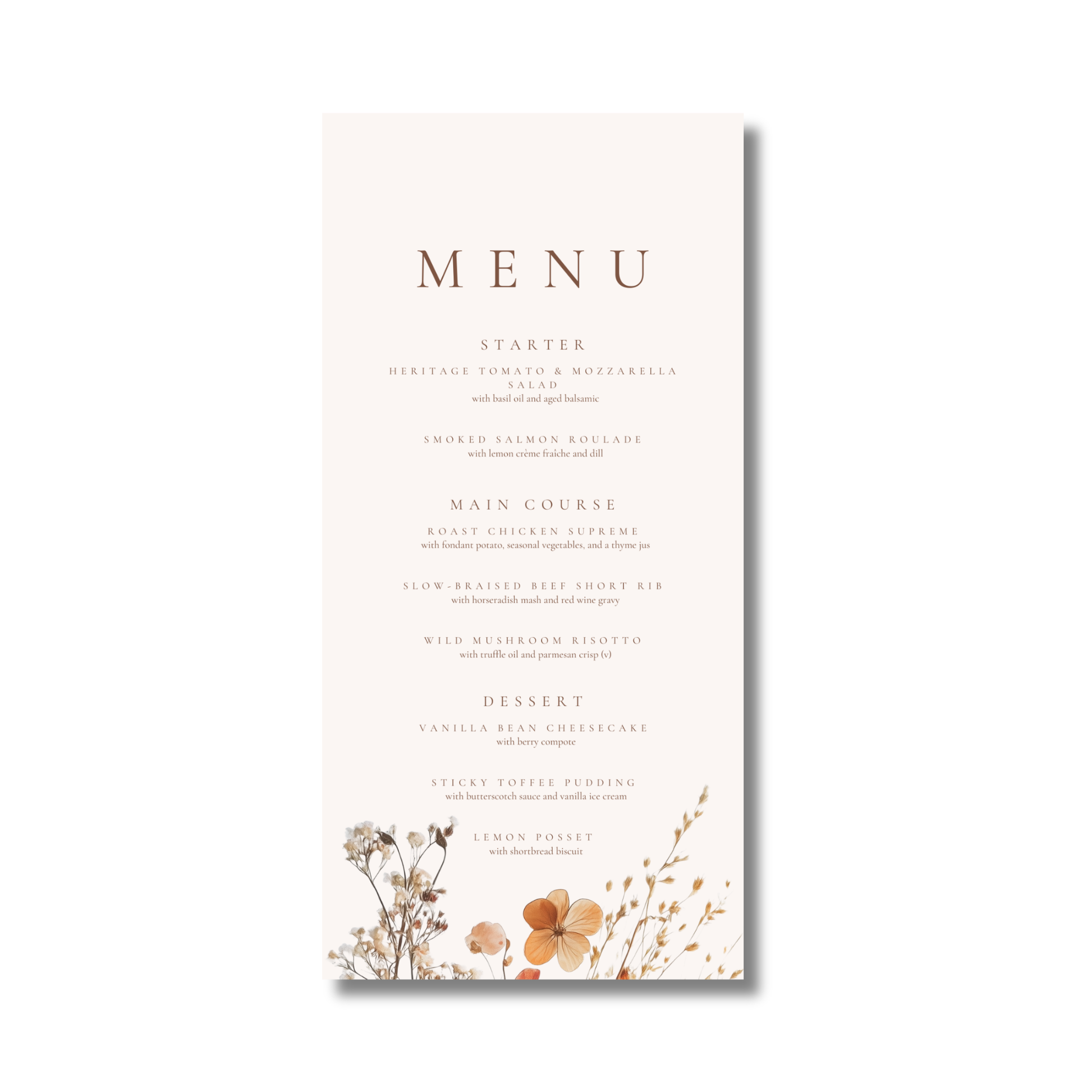 Simple Dried Flowers Menu