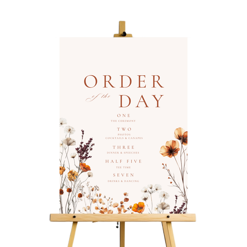 Dried Autumn Flower Arch Order Of The Day Sign