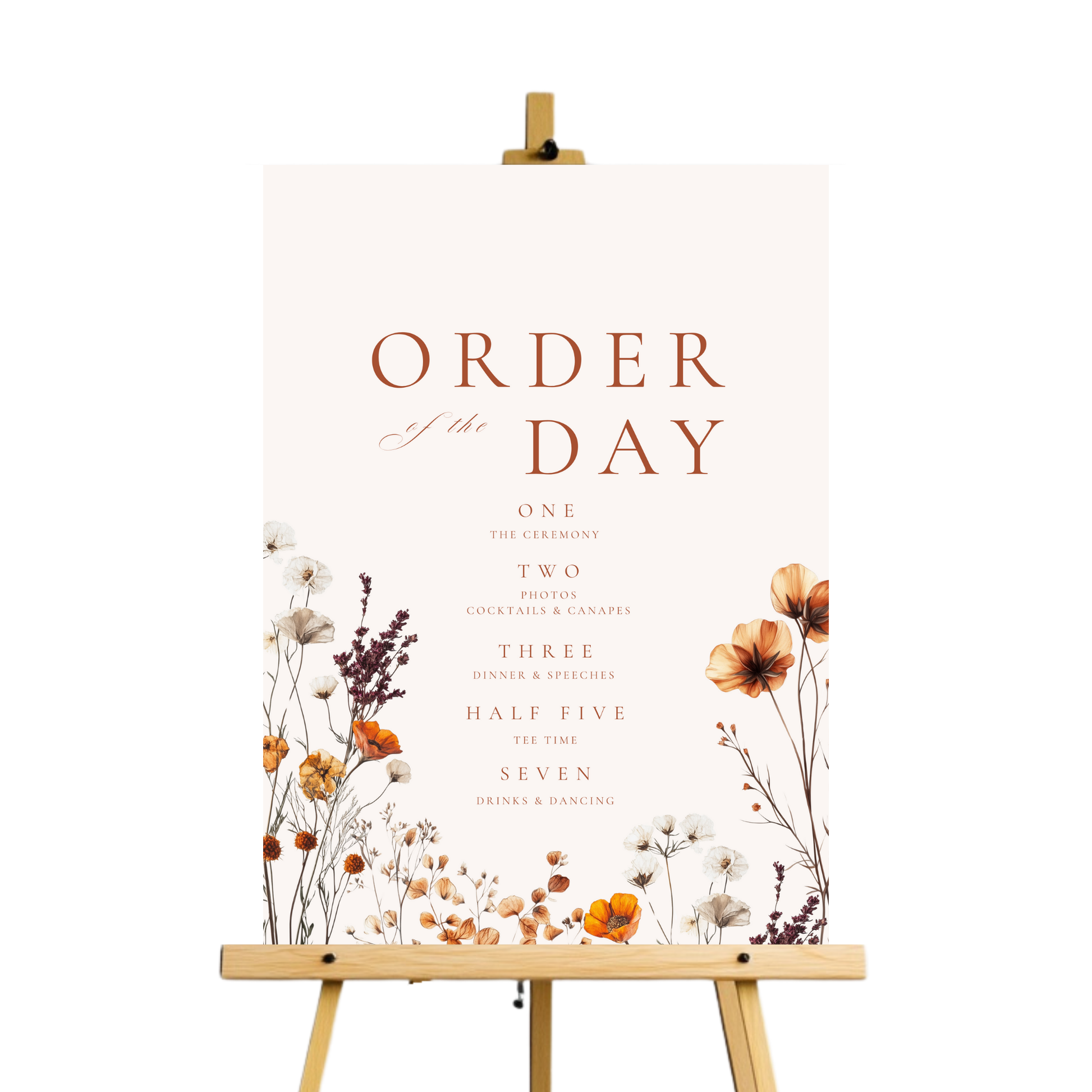 Dried Autumn Flower Arch Order Of The Day Sign