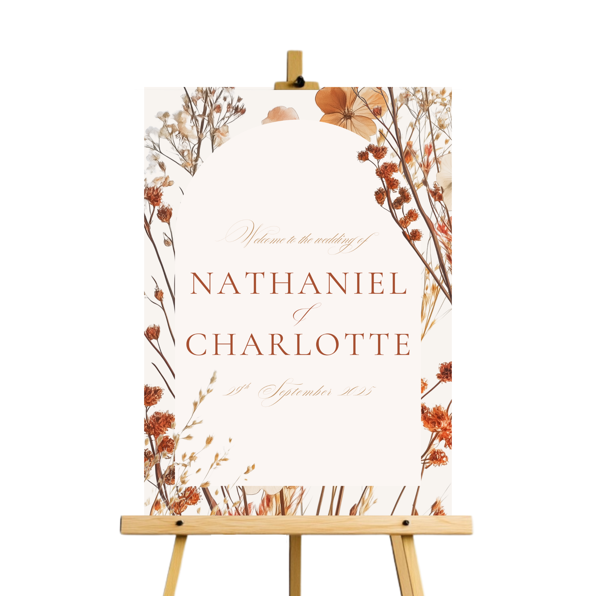Dried Autumn Flower Arch Welcome Sign