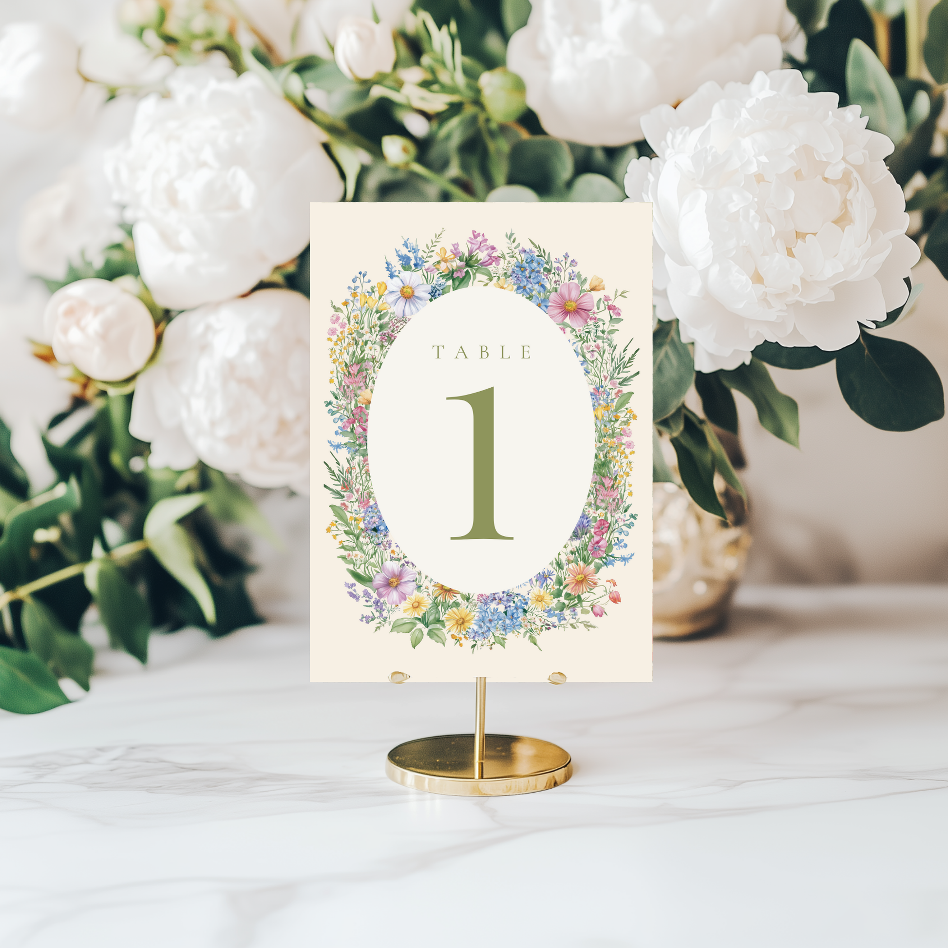 Pastel Florals Wreath Table Numbers