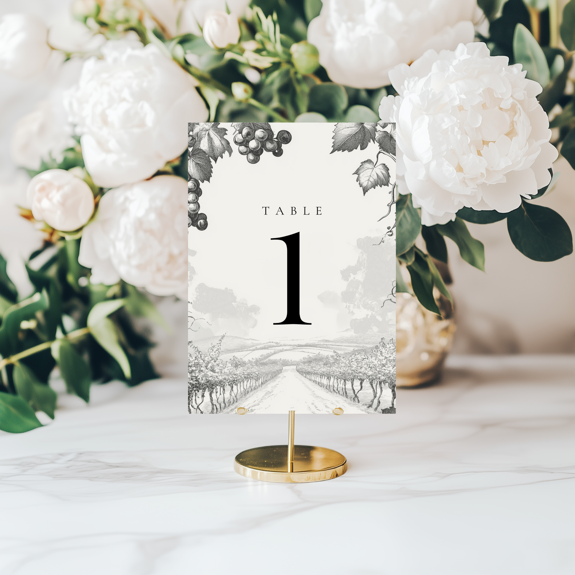 Monochrome Vineyard Table Numbers