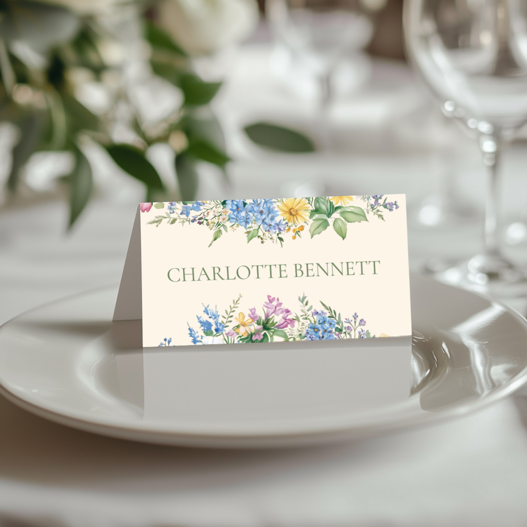 Pastel Florals Wreath Name Place Cards