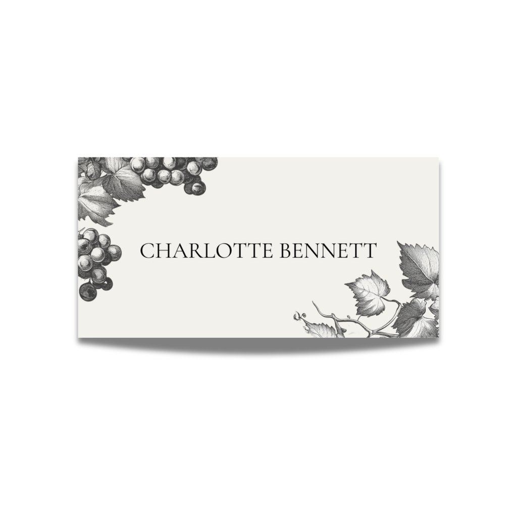 Monochrome Vineyard Name Place Cards