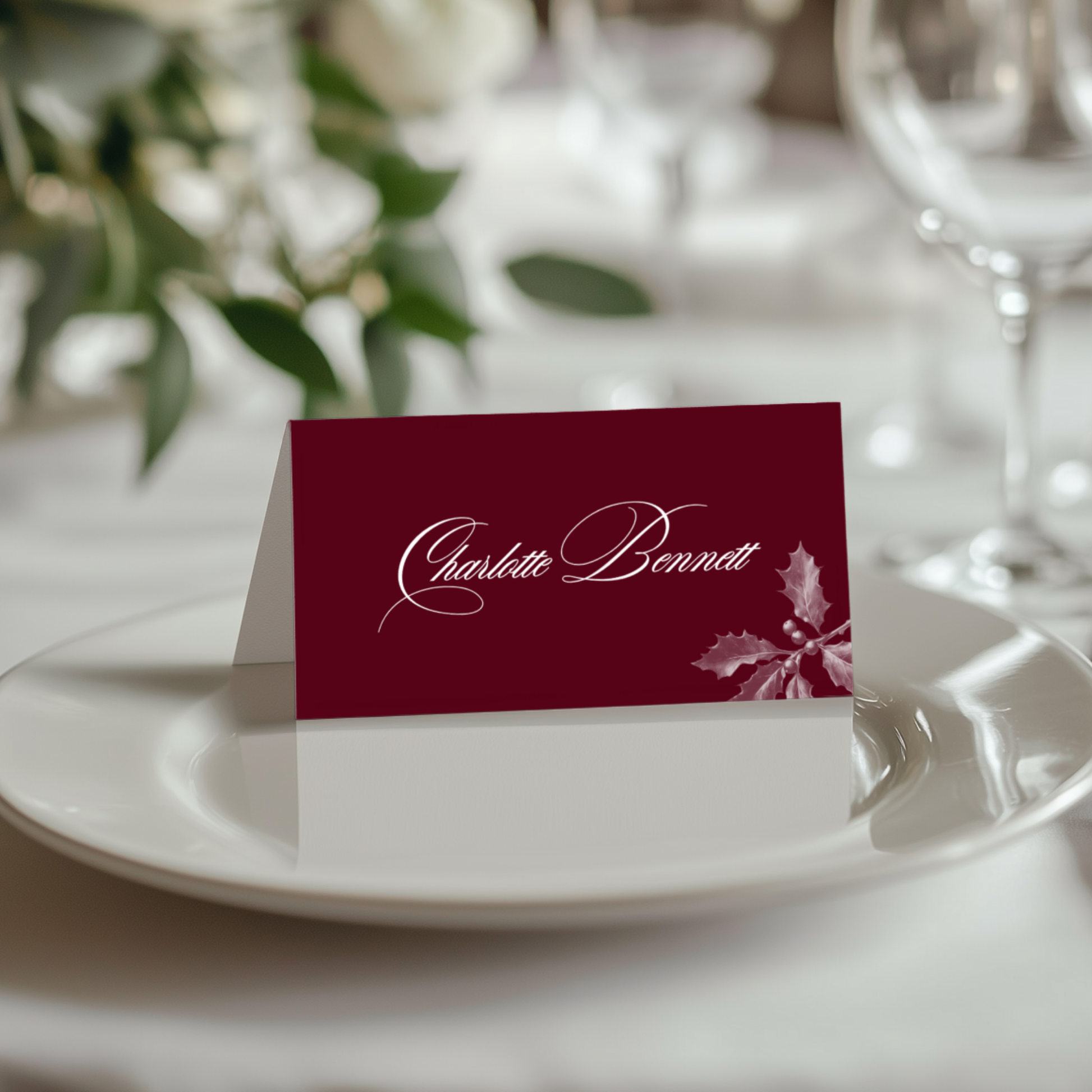 Red Holly Name Place Cards