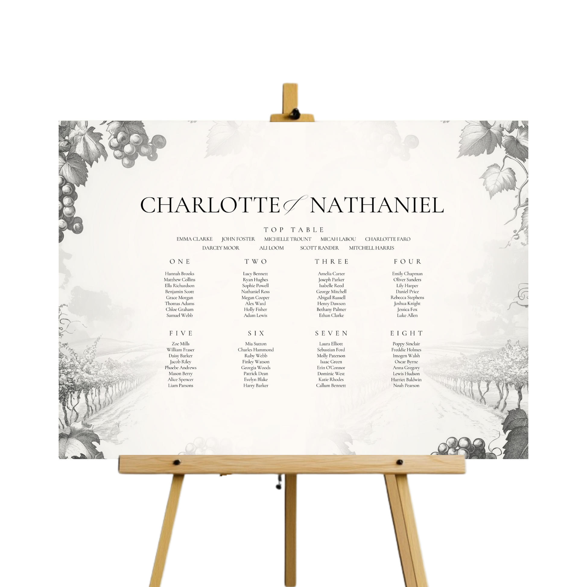 Monochrome Vineyard Seating Plan Sign