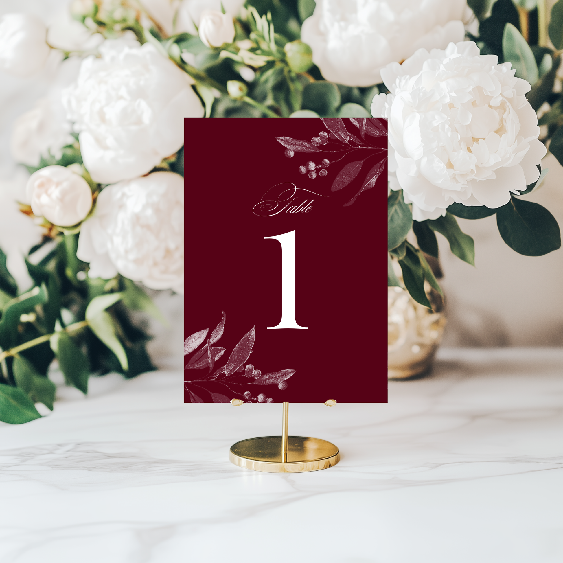 Burgundy Mistletoe Table Numbers