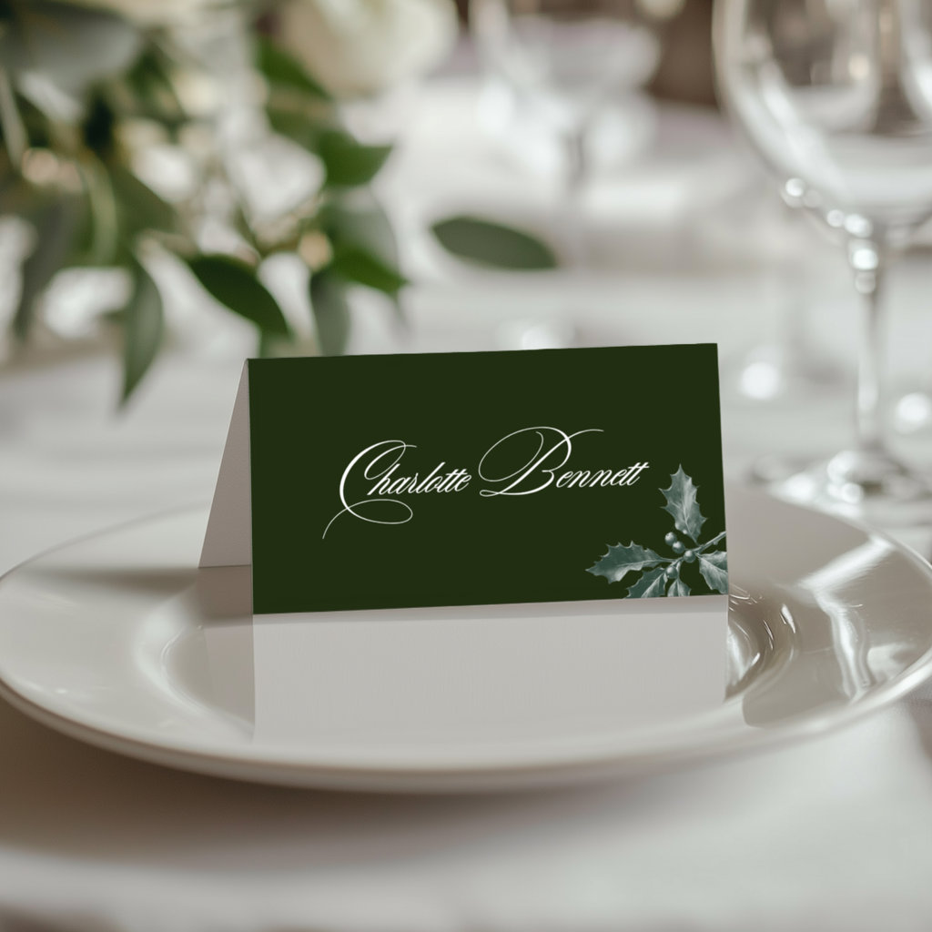 Green Holly Name Place Cards