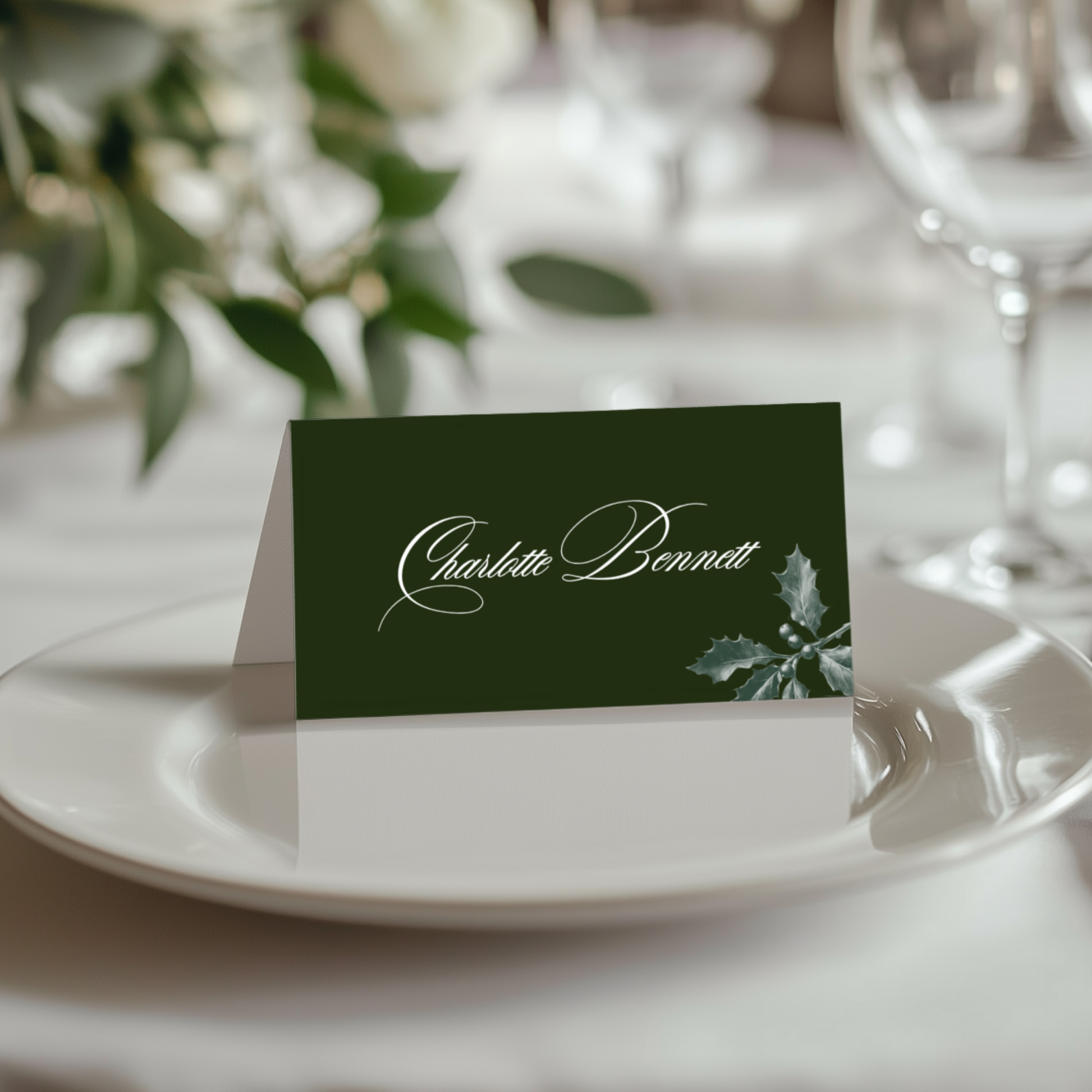 Green Holly Name Place Cards