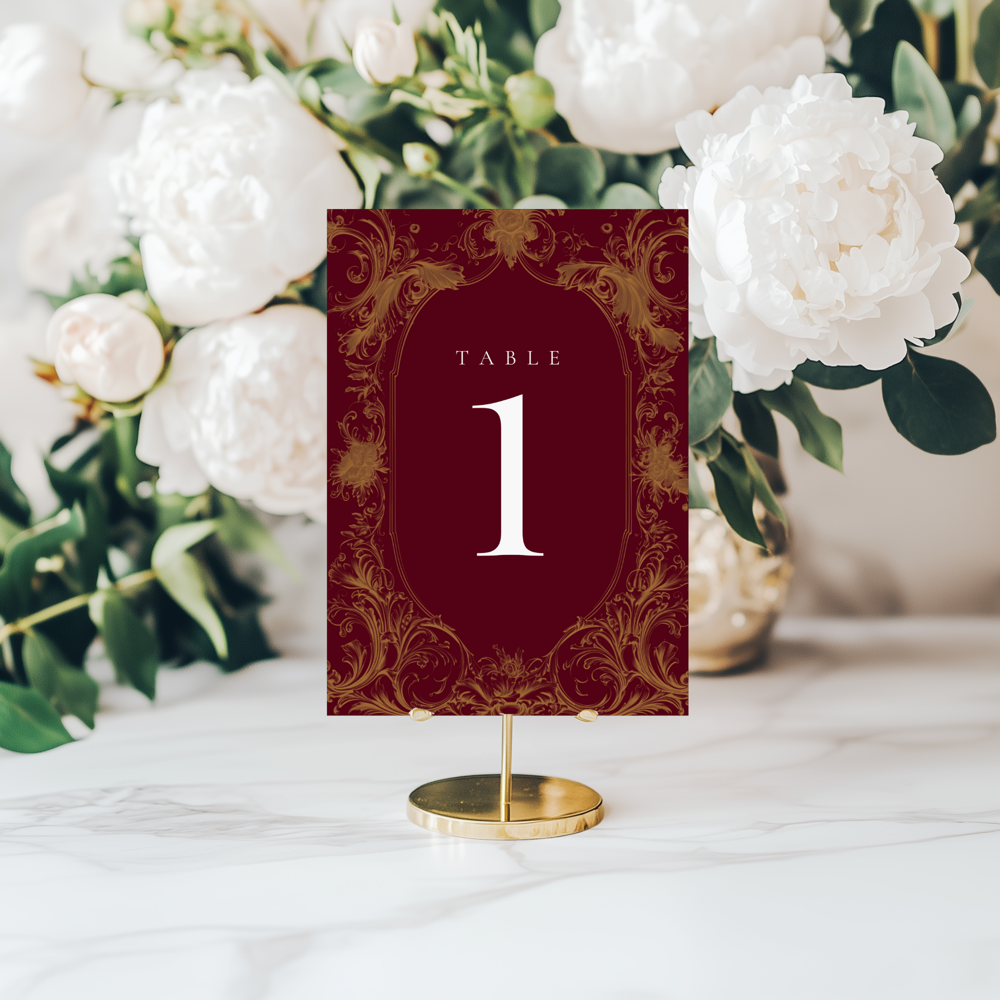 Red & Gold Rococo Frame Table Numbers