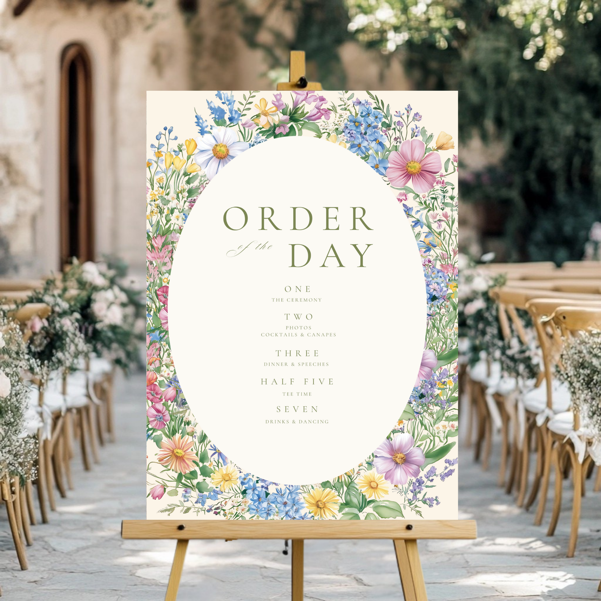 Pastel Flowers Wreath Order Of The Day Sign