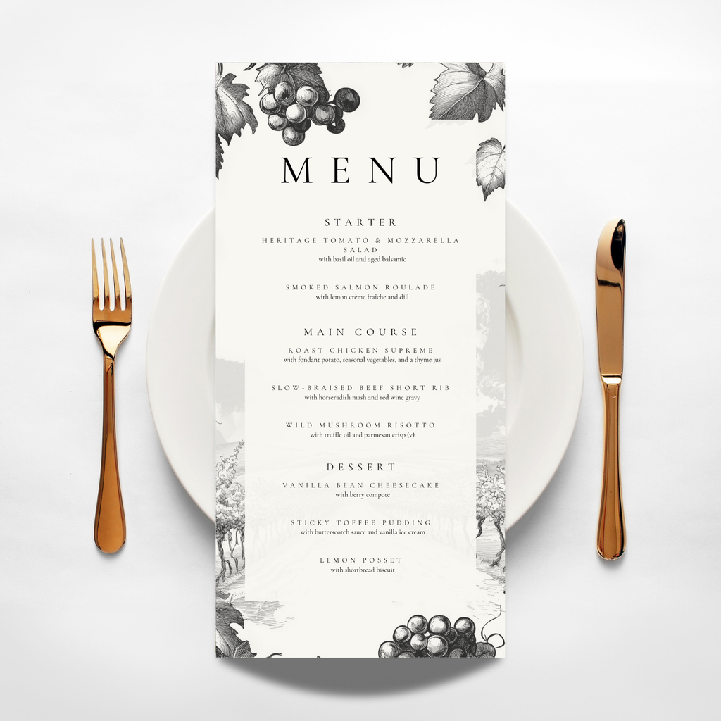 Monochrome Vineyard Menu