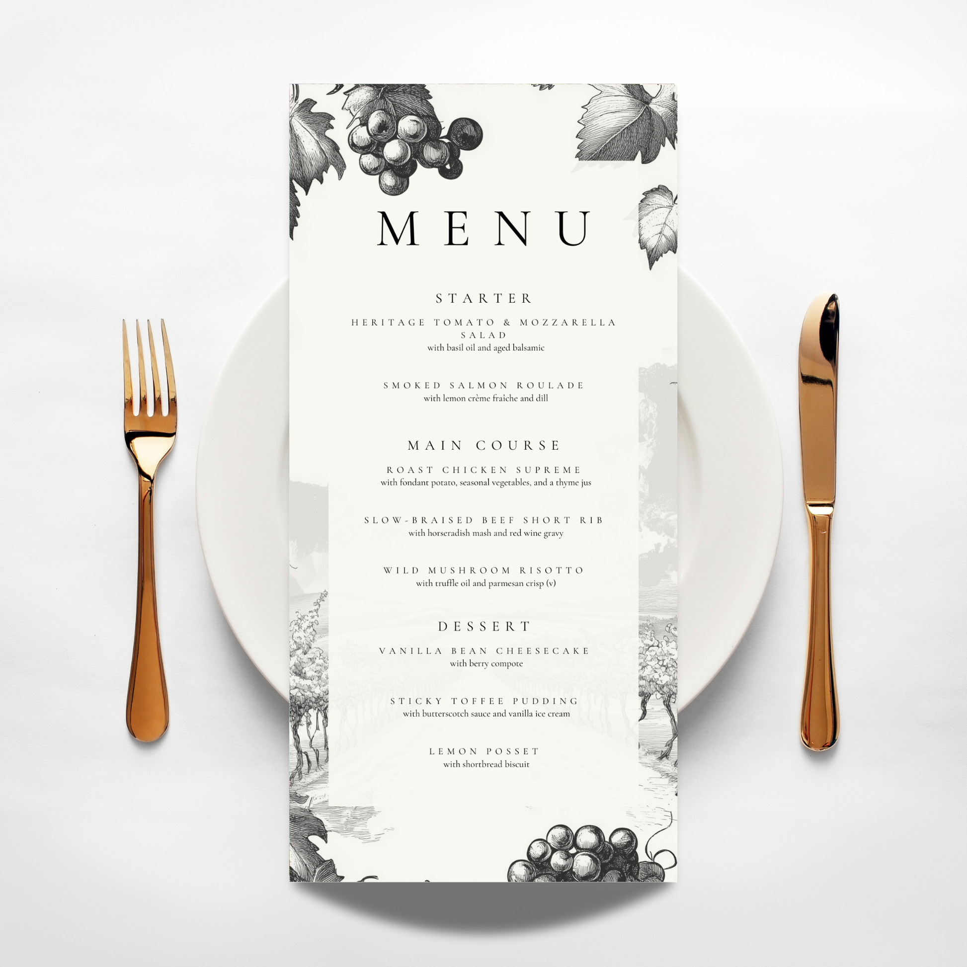 Monochrome Vineyard Menu