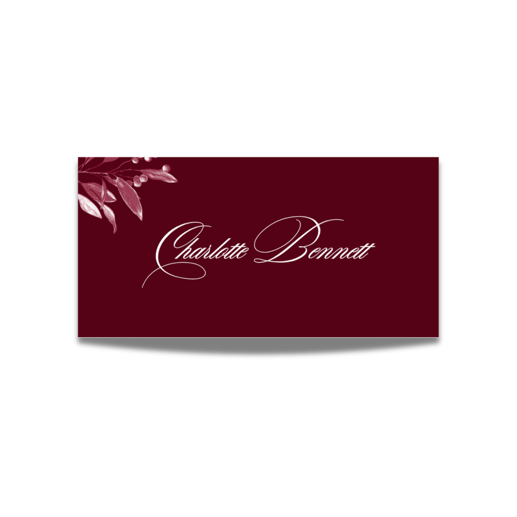 Burgundy Mistletoe Name Place Cards
