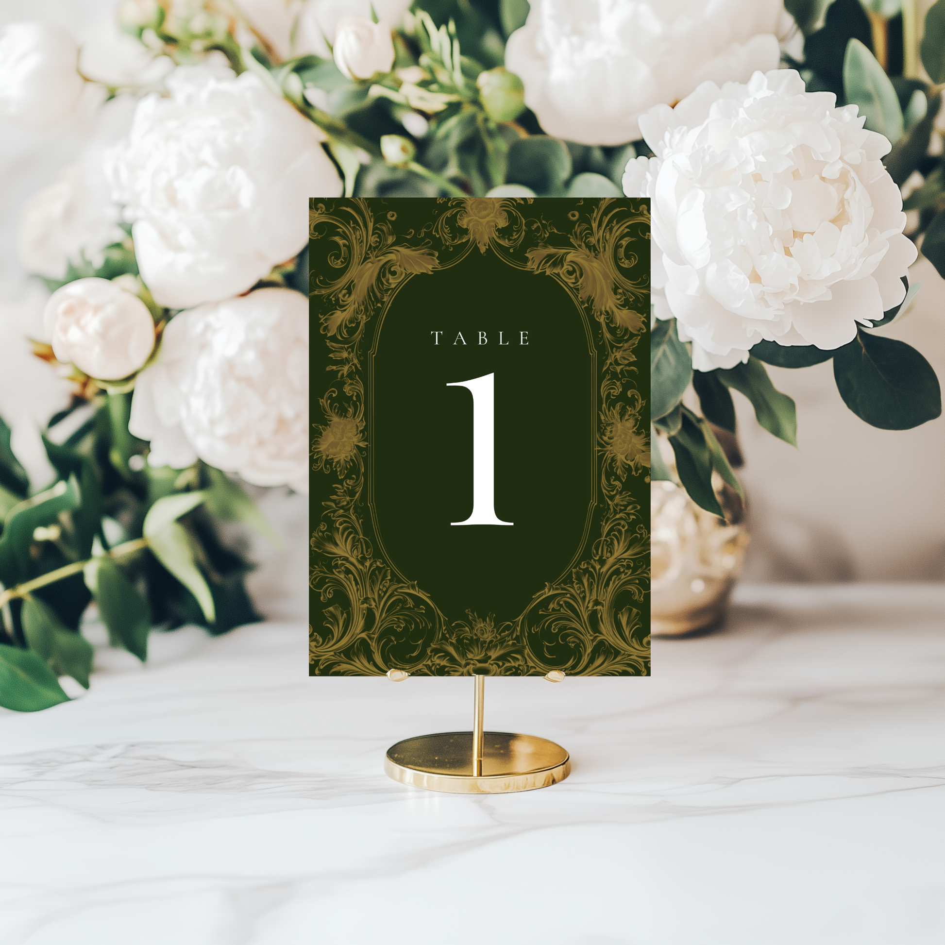 Green & Gold Rococo Frame Table Numbers