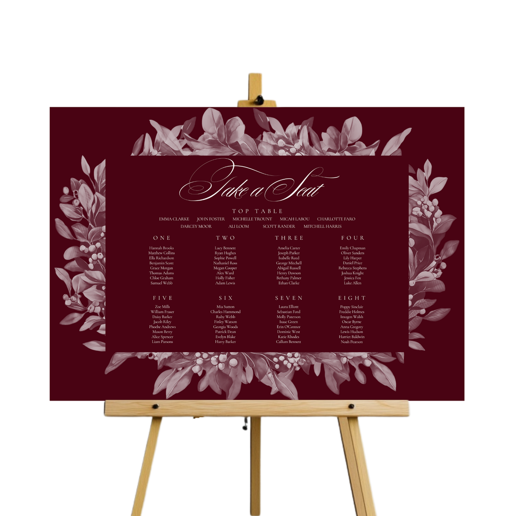 Burgundy Mistletoe Seating Plan Sign