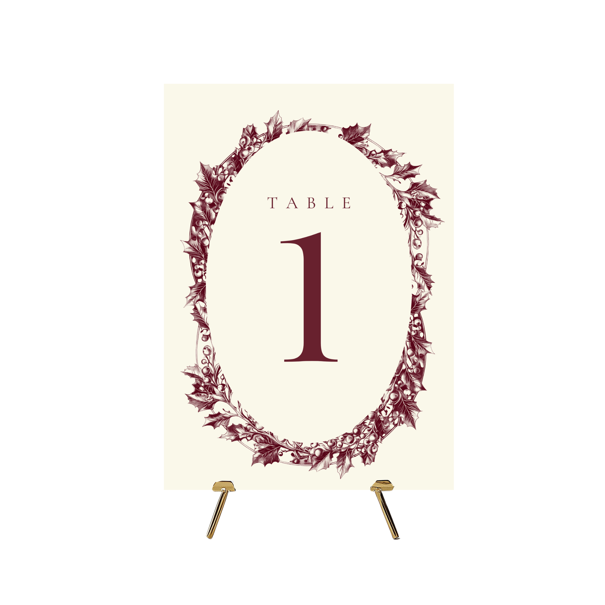 Red & Cream Holly Wreath Table Numbers