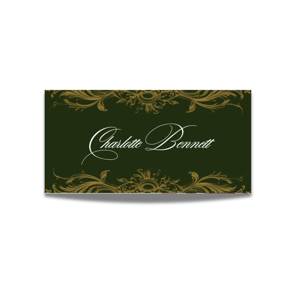 Green & Gold Rococo Frame Name Place Cards