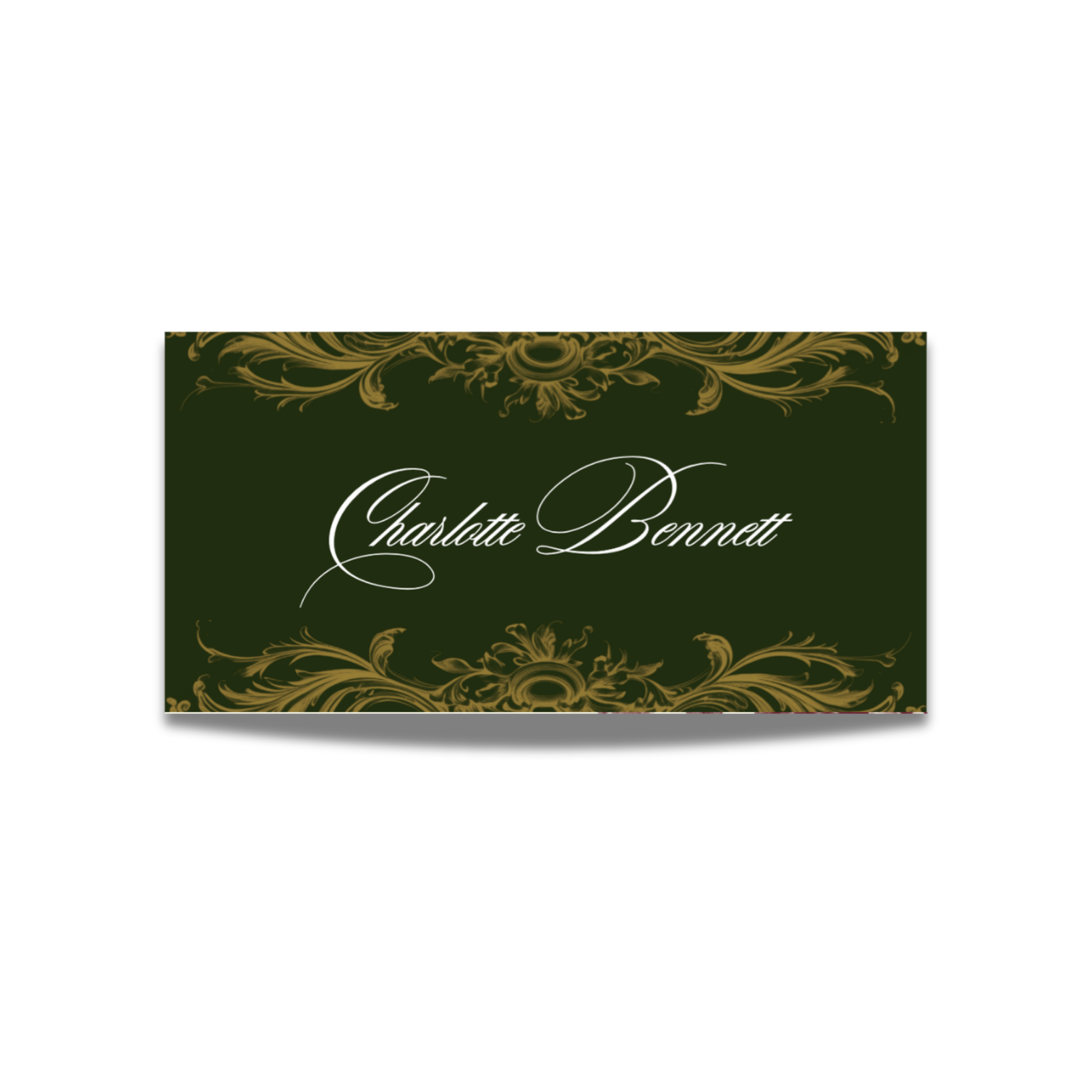 Green & Gold Rococo Frame Name Place Cards