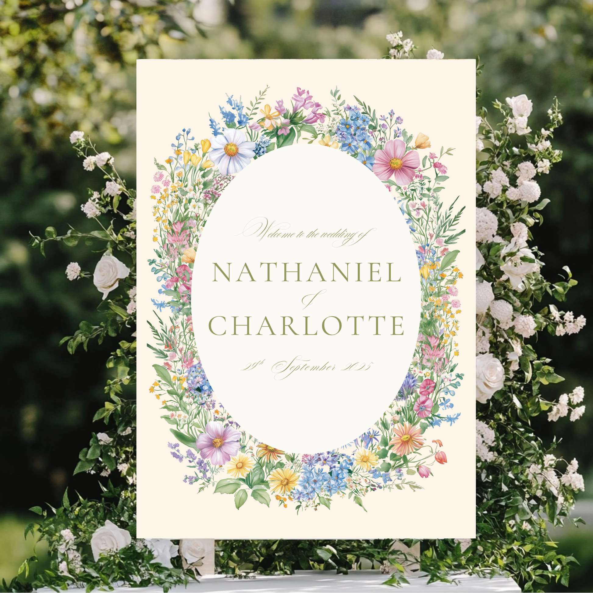Pastel Florals Wreath Welcome Sign