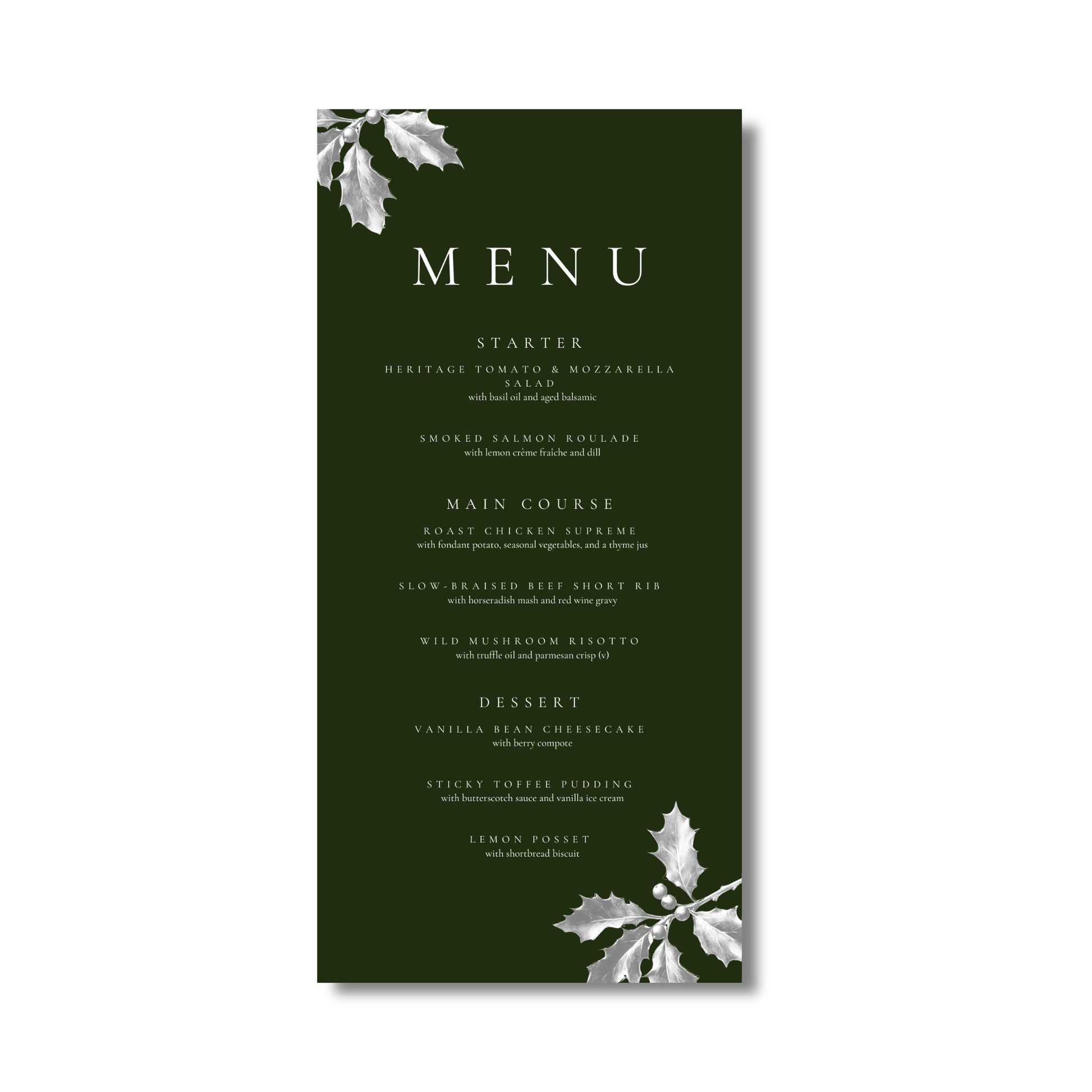 Green Holly Menu